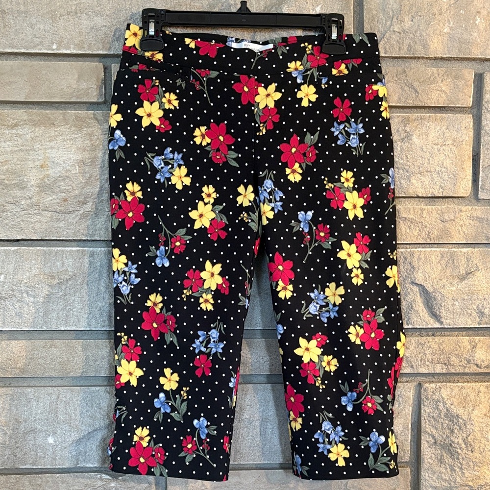 Black Floral Polka Dot Capris